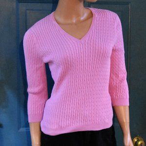 Vintage 1990's Wainscott 3/4 sleeve cotton v-neck sweater - size fitted Medium